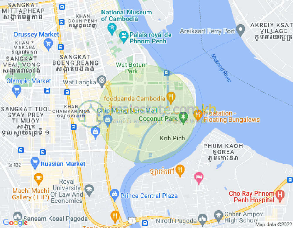 Map of Tonle Bassac, Chamkarmon, Phnom Penh