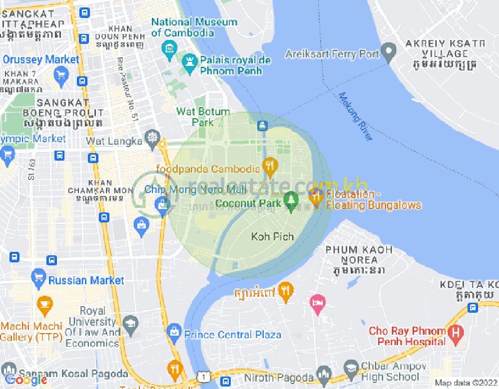 Map of Tonle Bassac, Chamkarmon, Phnom Penh