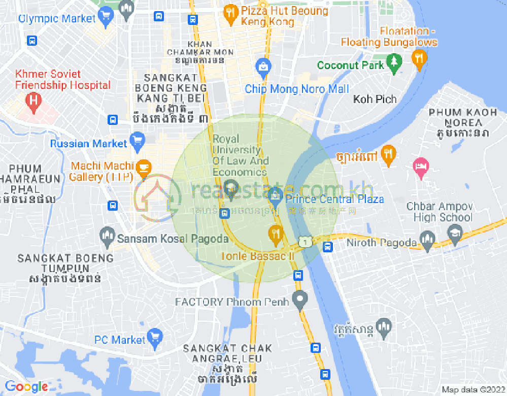 Map of Norodom Preah, Tonle Bassac, Chamkarmon, Phnom Penh