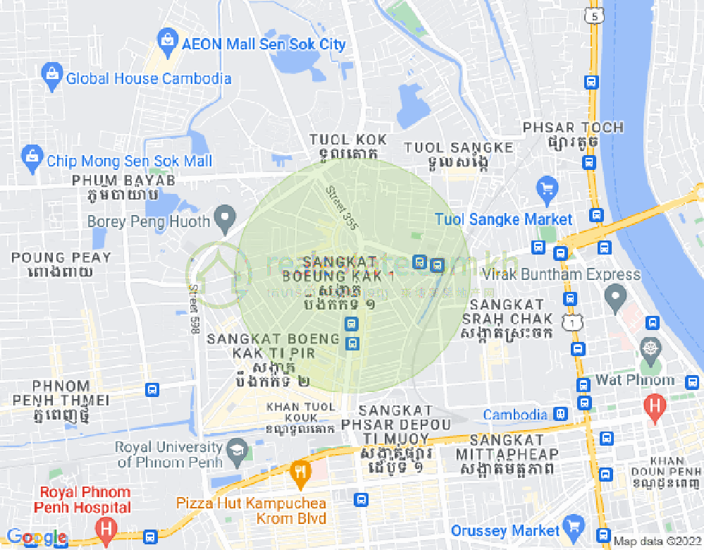 Mapa: Boeung Kak 1, Toul Kork, Phnom Penh