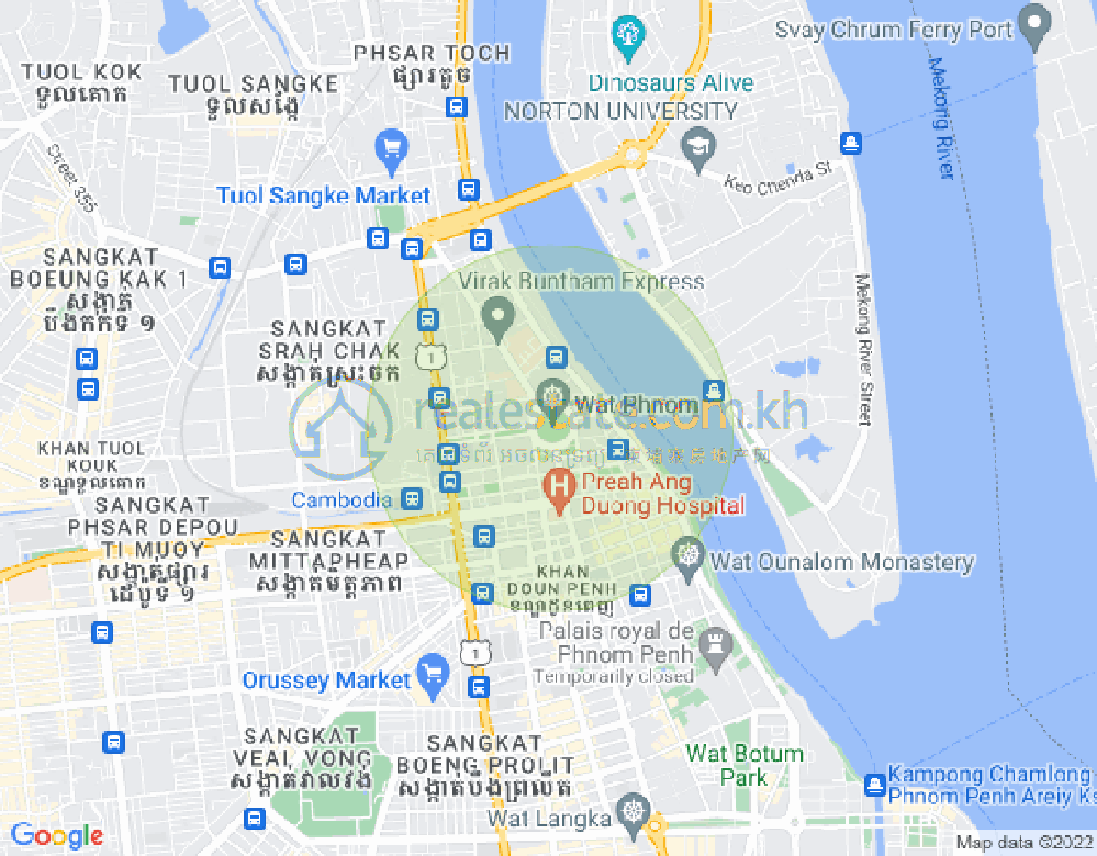 Map of Wat Phnom, Daun Penh, Phnom Penh