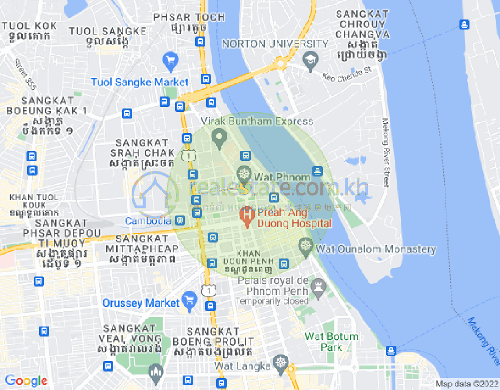 Map of Wat Phnom, Daun Penh, Phnom Penh