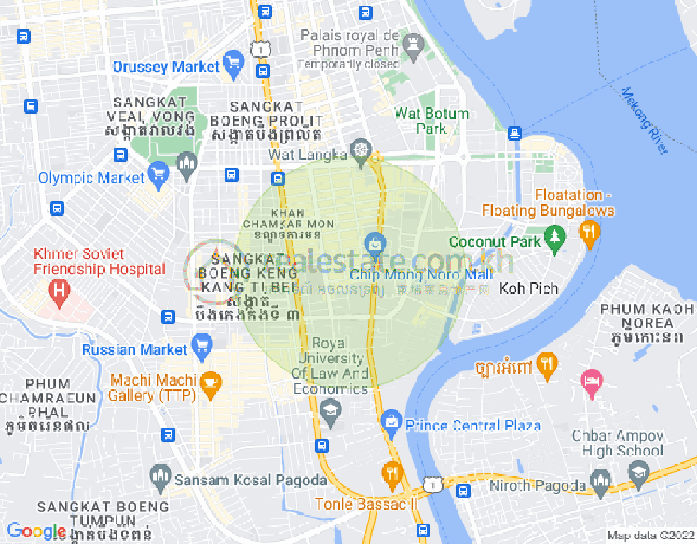 Carte de Tonle Bassac, Chamkarmon, Phnom Penh