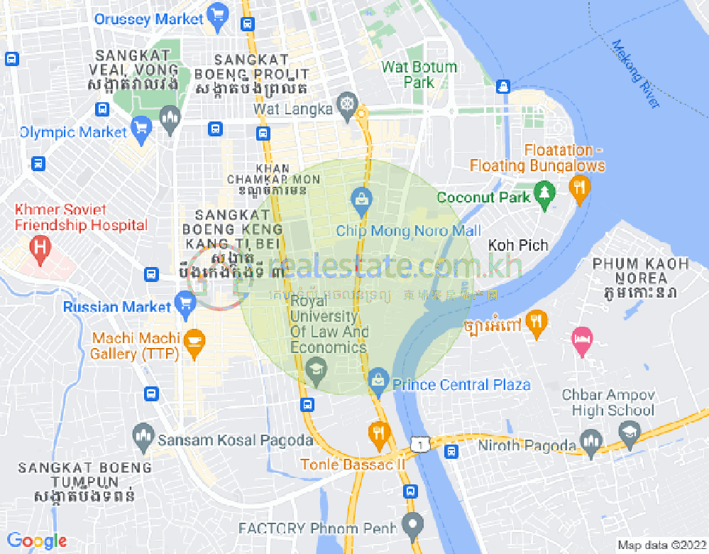 Mapa: Tonle Bassac, Chamkarmon, Phnom Penh