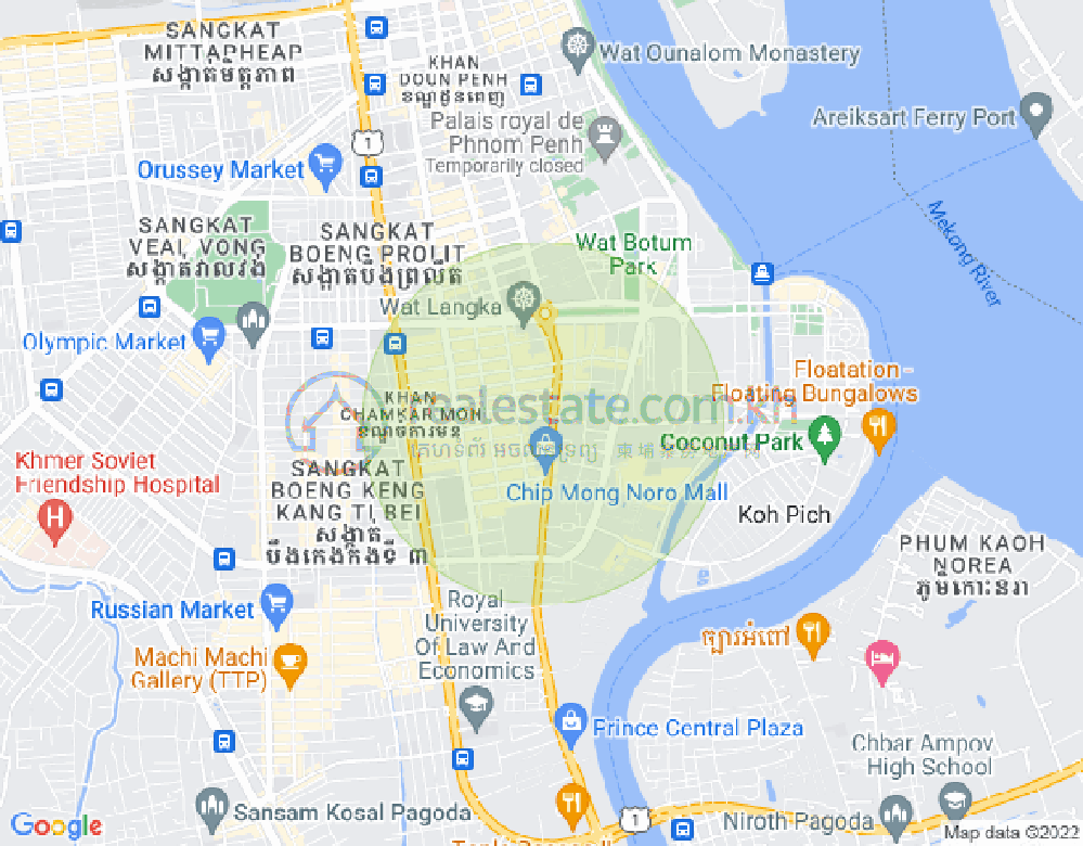 Mapa: Tonle Bassac, Chamkarmon, Phnom Penh