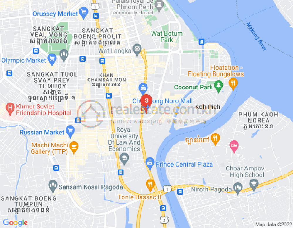 Map of Tonle Bassac, Chamkarmon, Phnom Penh