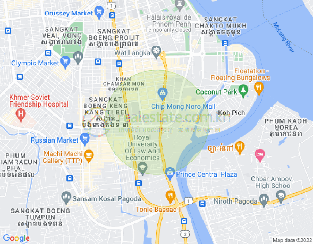 Map of Tonle Bassac, Chamkarmon, Phnom Penh