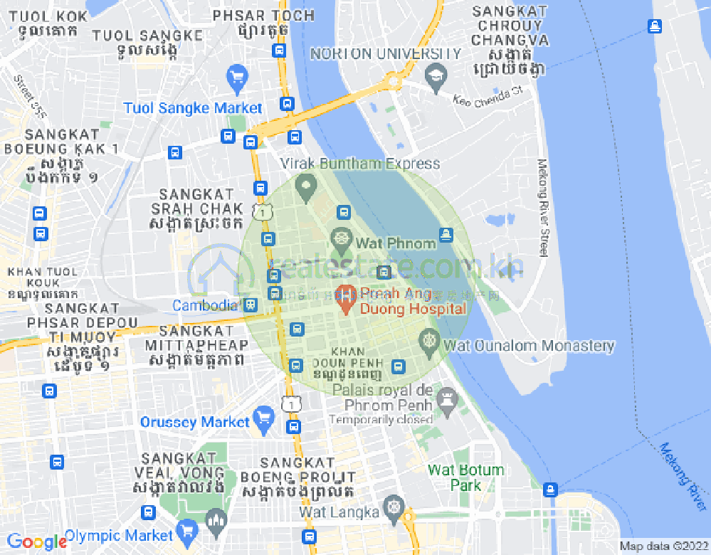 Map of Wat Phnom, Daun Penh, Phnom Penh