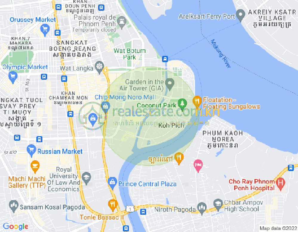 Map of Tonle Bassac, Chamkarmon, Phnom Penh