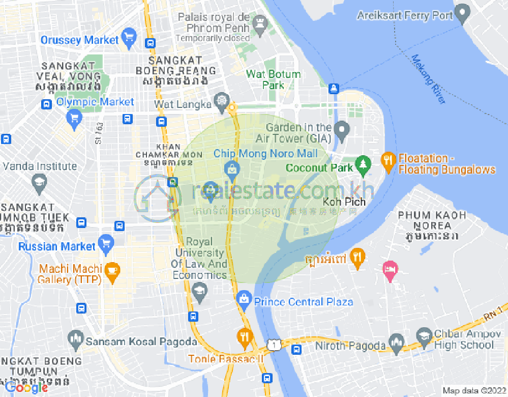 Map of Tonle Bassac, Chamkarmon, Phnom Penh