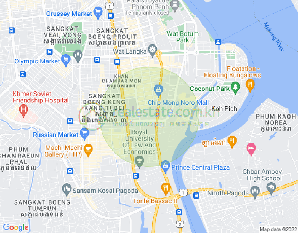 トンレバサック, チャムカモン, プノンペンの地図