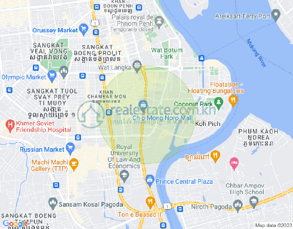 Map of Tonle Bassac, Chamkarmon, Phnom Penh
