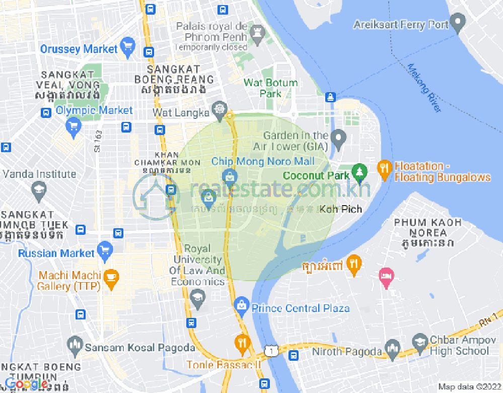 Map of Tonle Bassac, Chamkarmon, Phnom Penh