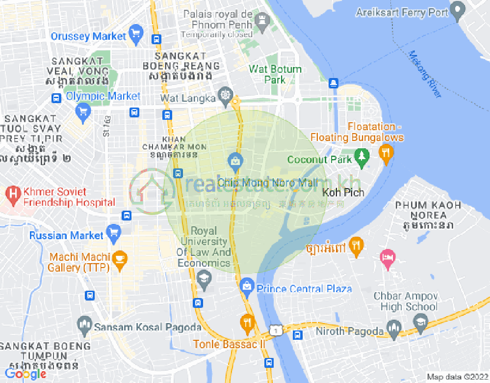 Map of Tonle Bassac, Chamkarmon, Phnom Penh