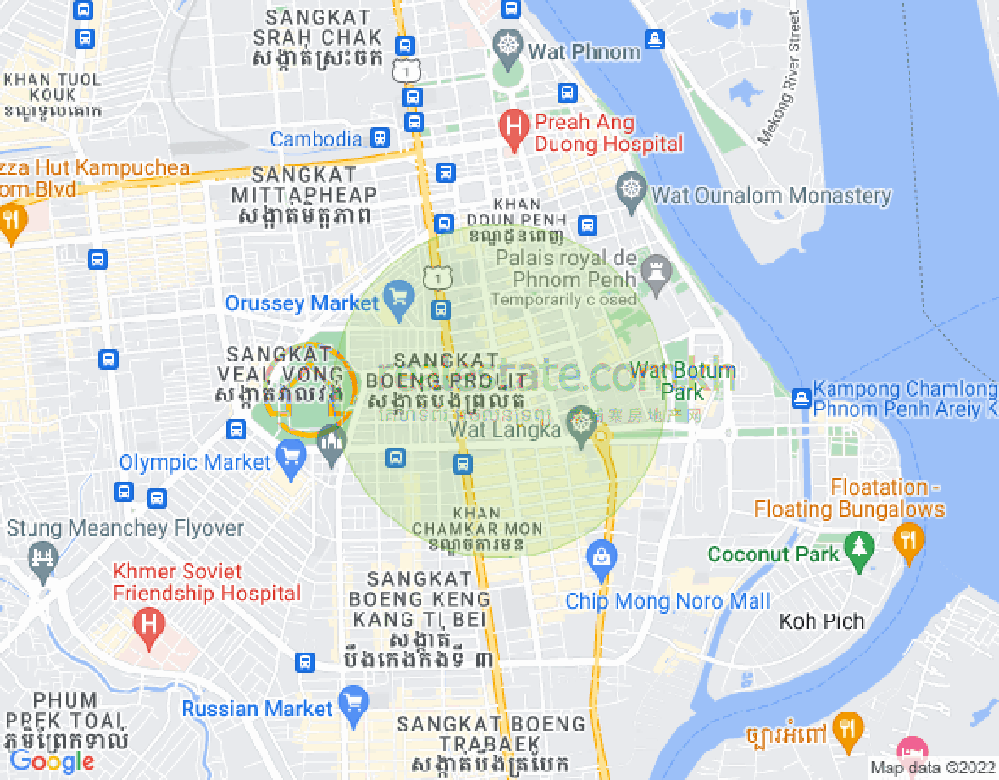 Boeng Reang镇, 隆边区, 金边地图