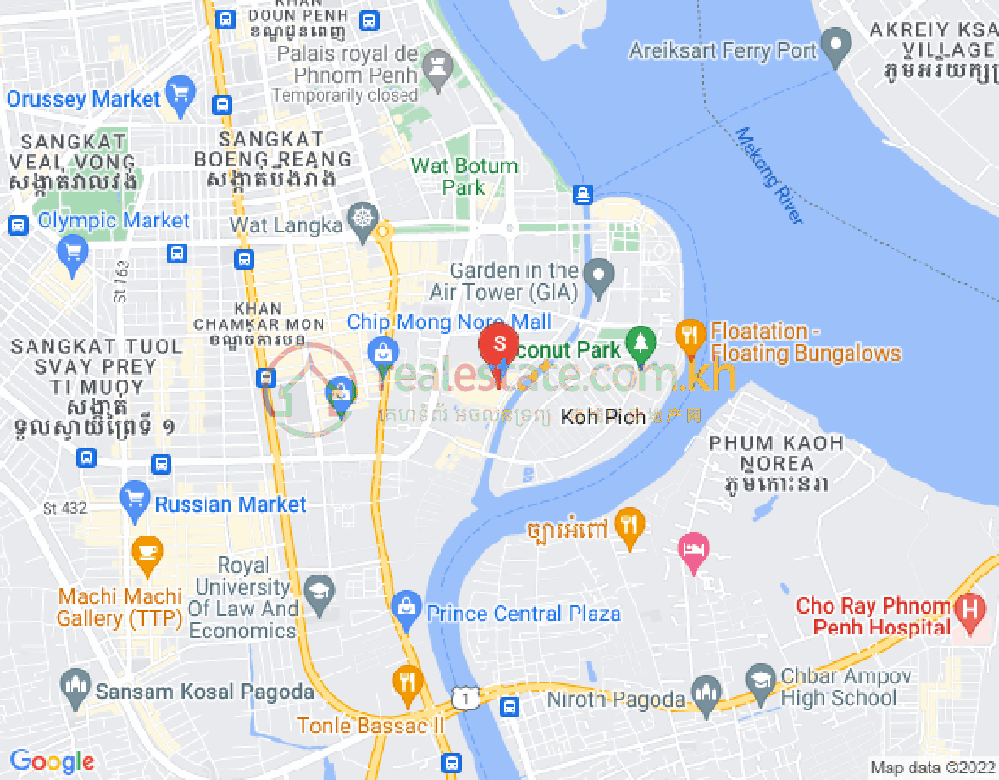 Map of Tonle Bassac, Chamkarmon, Phnom Penh