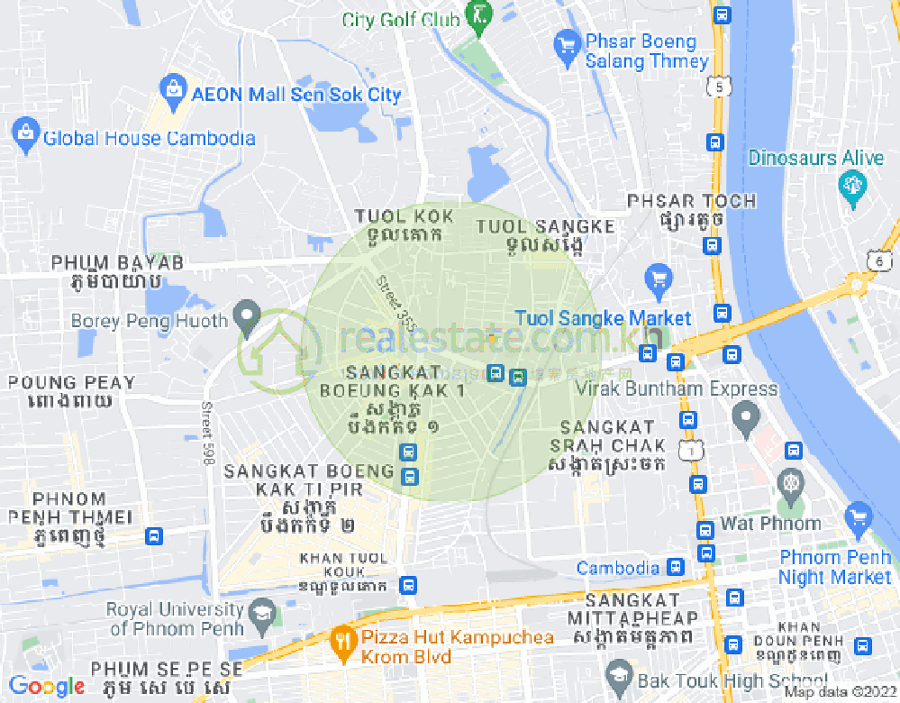 Mapa: Boeung Kak 1, Toul Kork, Phnom Penh