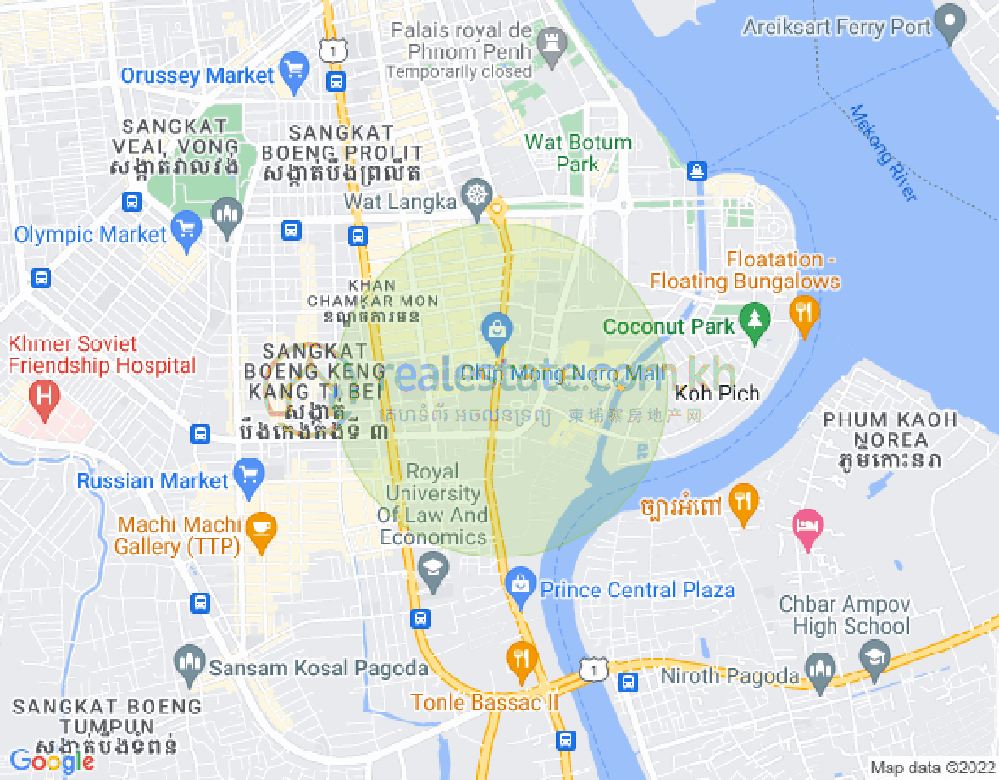 Map of Tonle Bassac, Chamkarmon, Phnom Penh