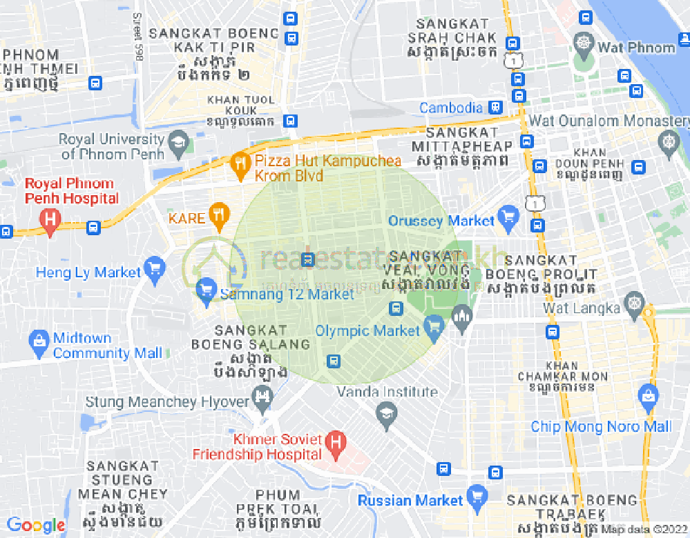 Mapa: Boeung Kak 1, Toul Kork, Phnom Penh