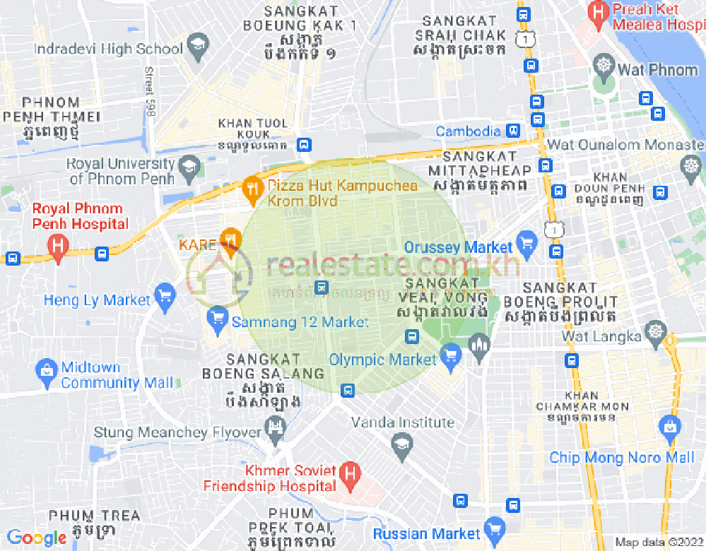 Mapa: Boeung Kak 1, Toul Kork, Phnom Penh