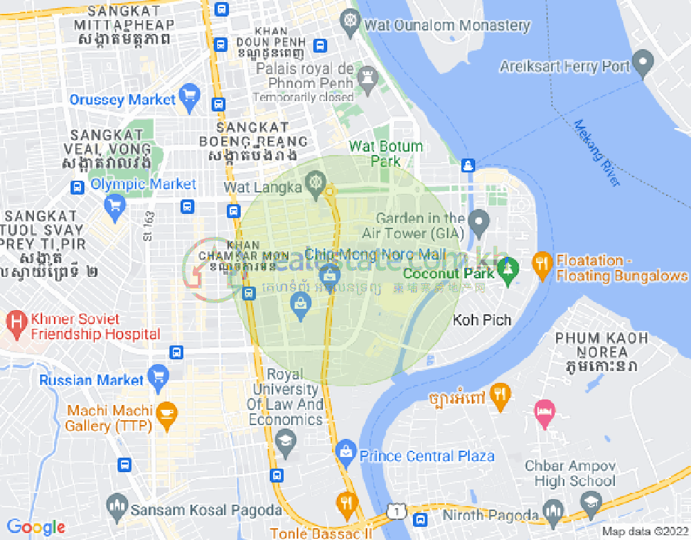 Carte de Tonle Bassac, Chamkarmon, Phnom Penh