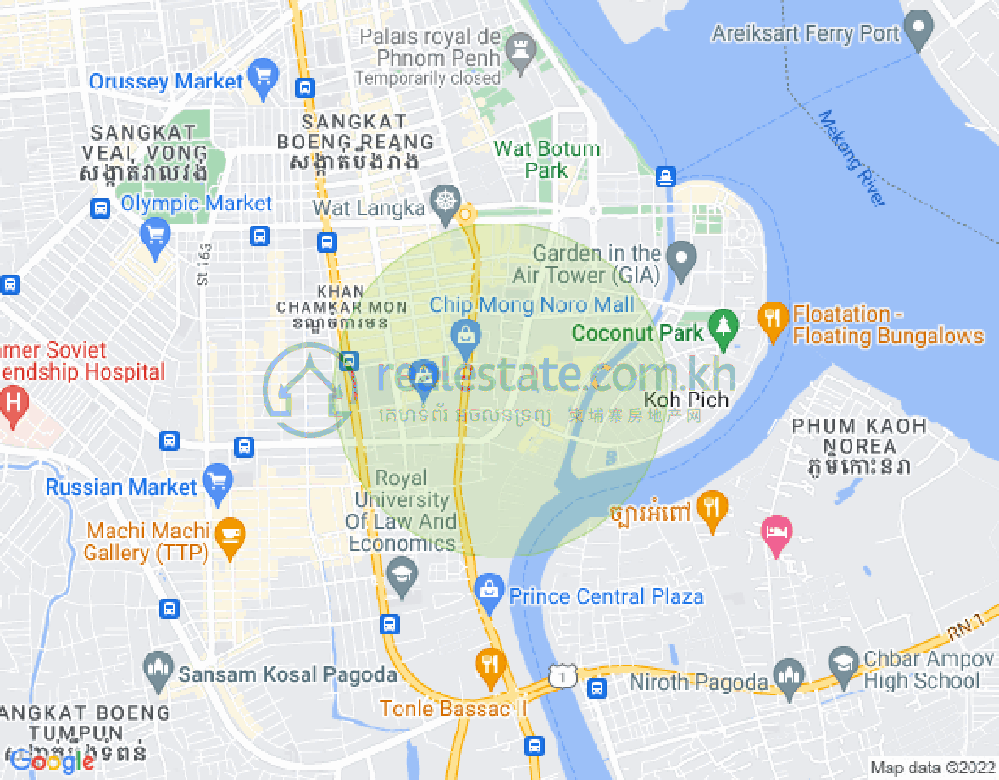 Mapa: Tonle Bassac, Chamkarmon, Phnom Penh