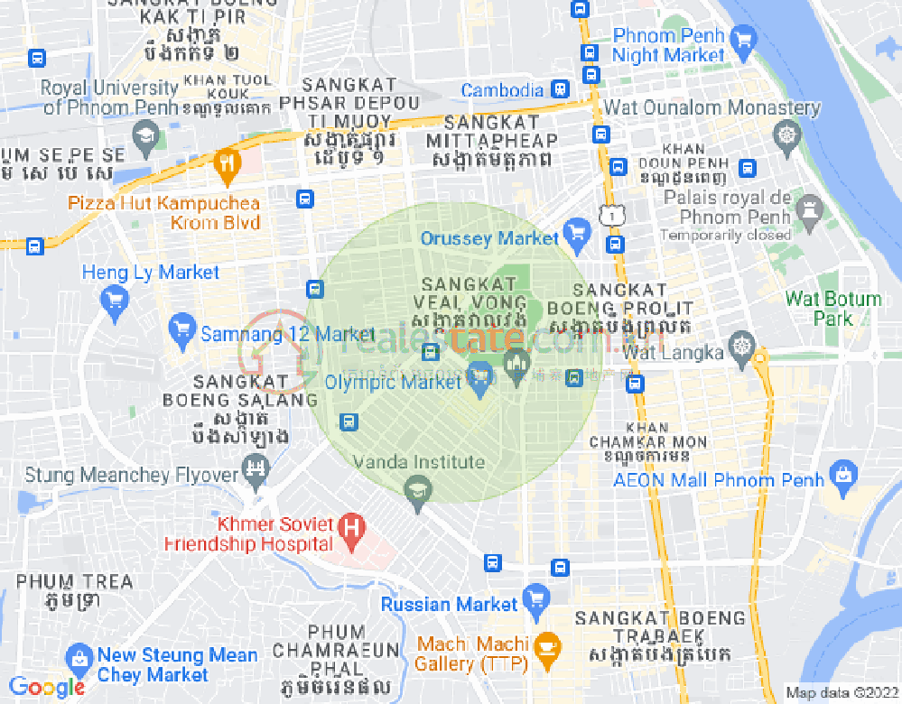 Mapa: Sihanouk Blvd (274) Preah, Veal Vong, 7 Makara, Phnom Penh
