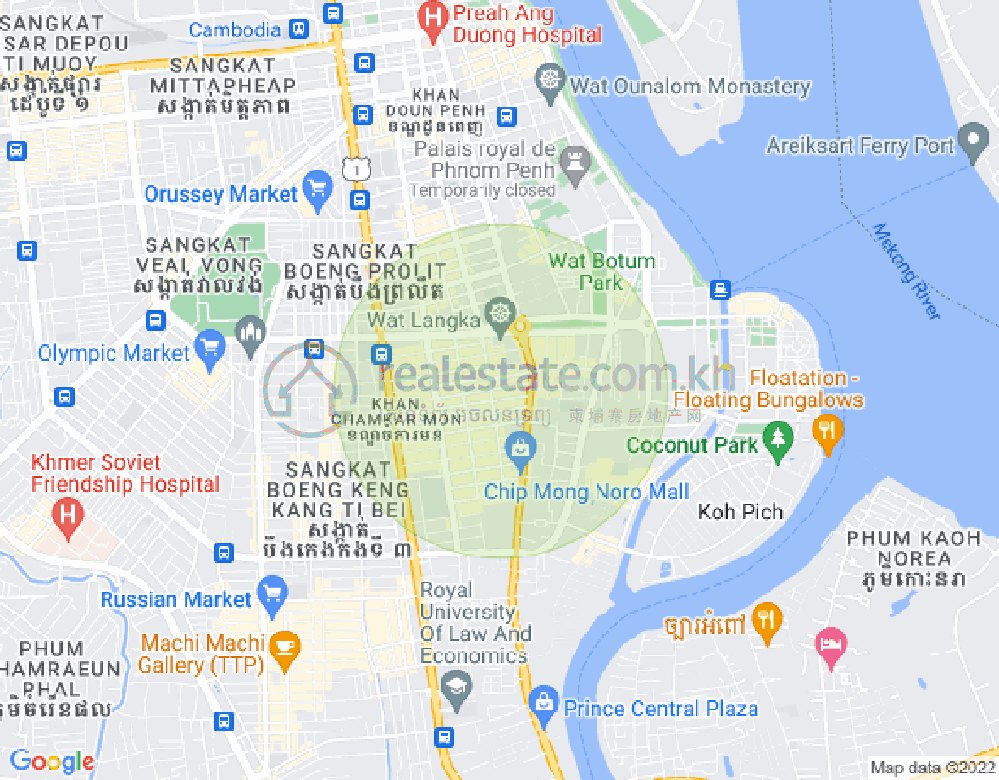 Mapa: BKK1, BKK 1, Boeng Keng Kang, Phnom Penh