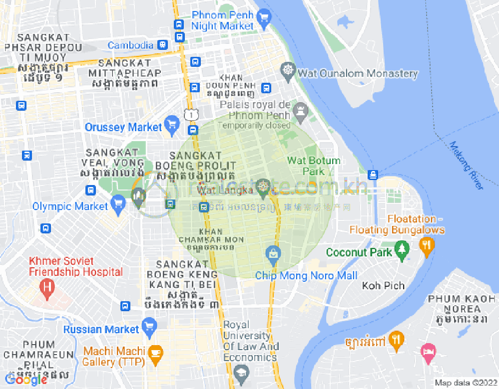 Mapa: BKK1, BKK 1, Boeng Keng Kang, Phnom Penh