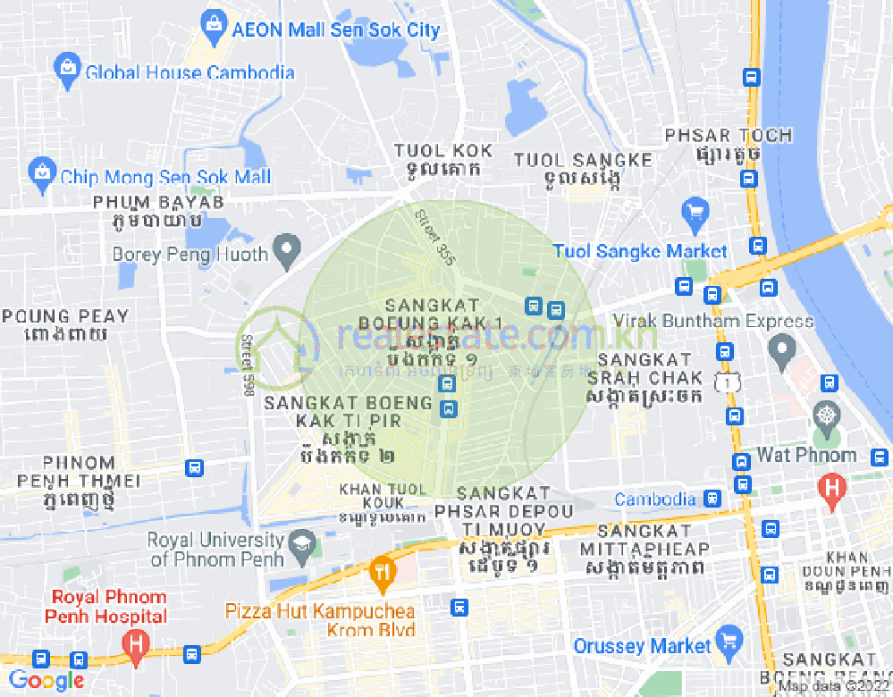 Map of Boeung Kak 1, Toul Kork, Phnom Penh