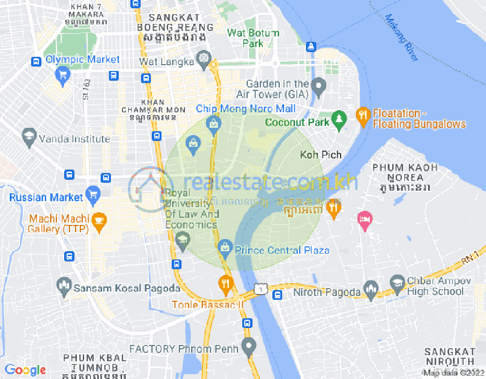 Mapa: Tonle Bassac, Chamkarmon, Phnom Penh