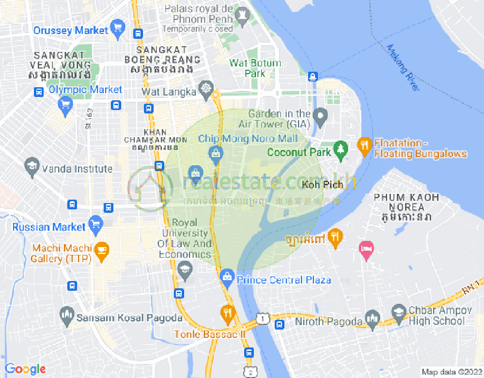 Mapa: Tonle Bassac, Chamkarmon, Phnom Penh