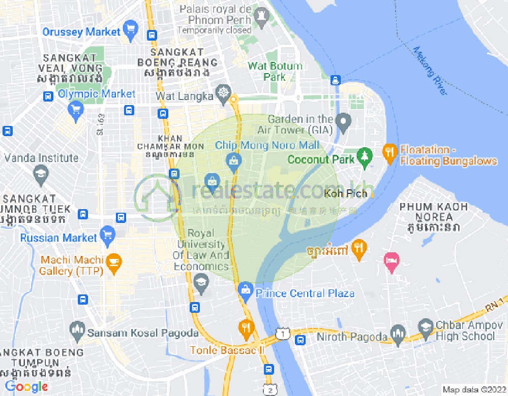 Map of Tonle Bassac, Chamkarmon, Phnom Penh