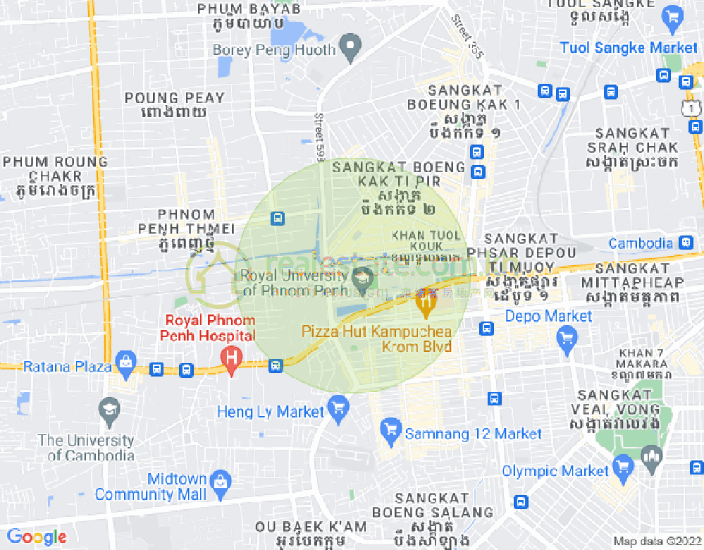 ブンカック2, トゥールコーク, プノンペンの地図