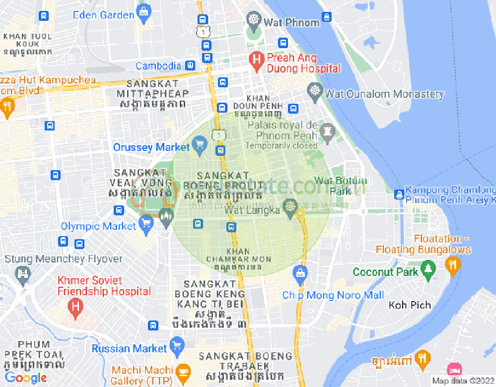 Map of Boeung Kak 1, Toul Kork, Phnom Penh