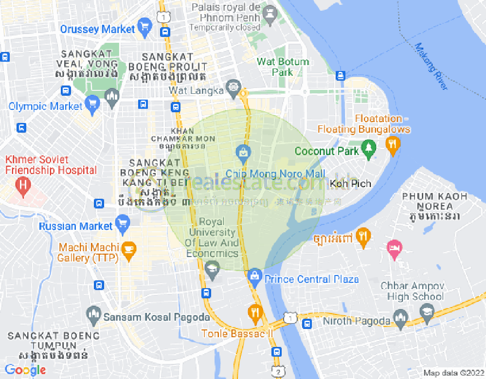 Mapa: Tonle Bassac, Chamkarmon, Phnom Penh