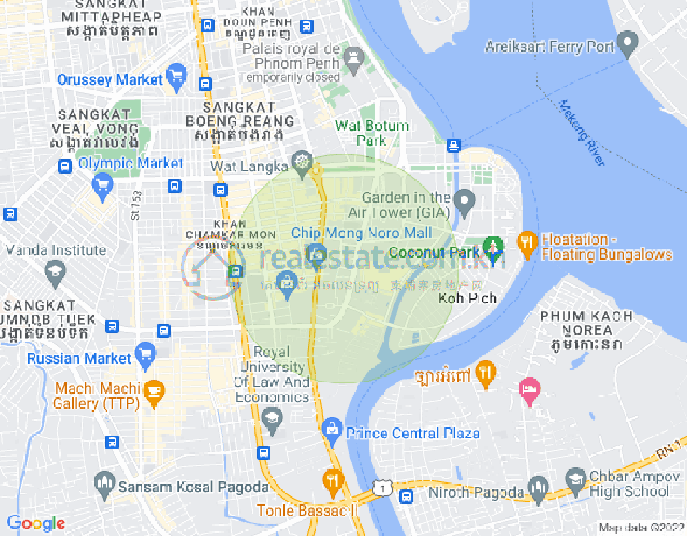 Map of Tonle Bassac, Chamkarmon, Phnom Penh