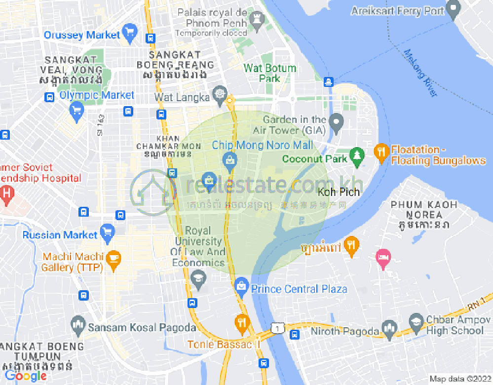 Mapa: Tonle Bassac, Chamkarmon, Phnom Penh