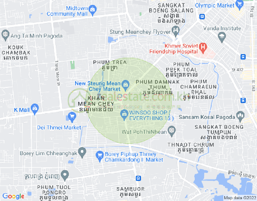Stueng Mean chey 1镇, 棉芷区, 金边地图