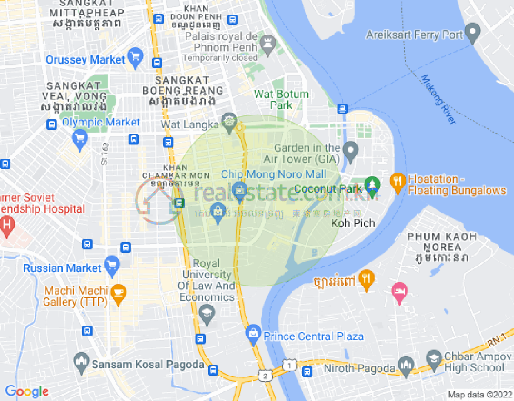 Map of Tonle Bassac, Chamkarmon, Phnom Penh