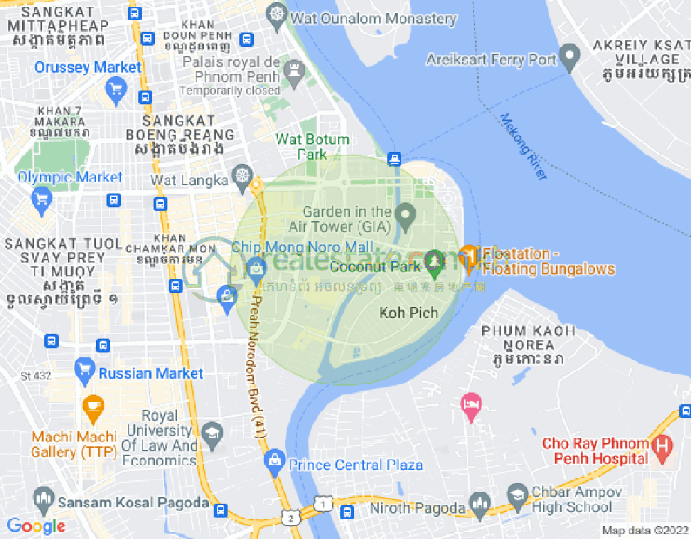Map of Tonle Bassac, Chamkarmon, Phnom Penh