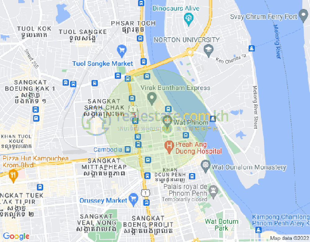 Mapa: Wat Phnom, Daun Penh, Phnom Penh