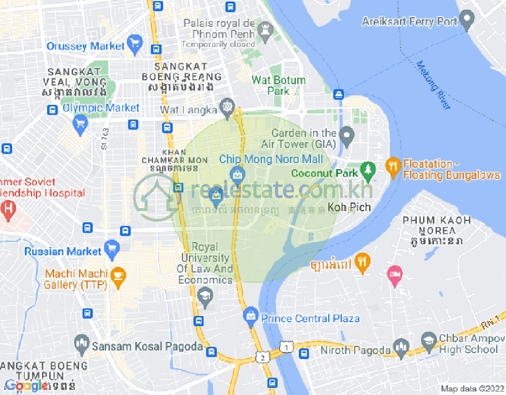 Map of Tonle Bassac, Chamkarmon, Phnom Penh