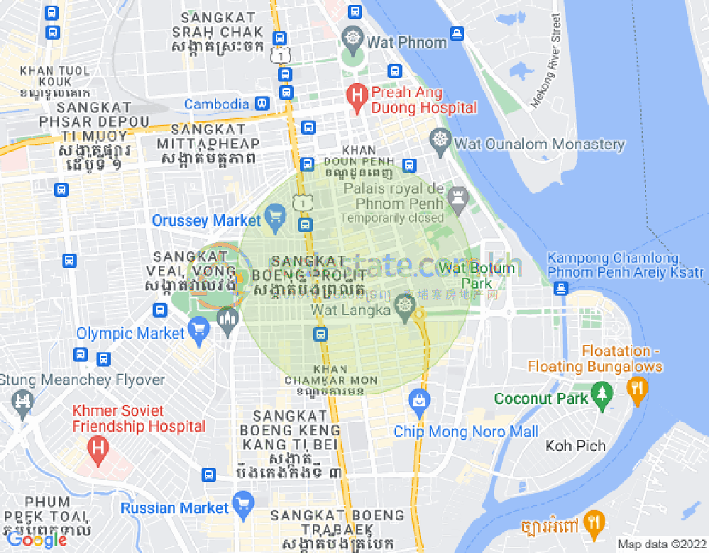Mapa: Tonle Bassac, Chamkarmon, Phnom Penh