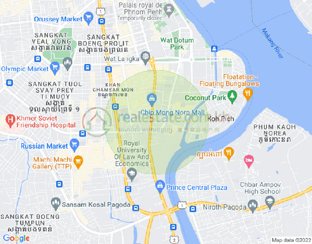 Map of Tonle Bassac, Chamkarmon, Phnom Penh