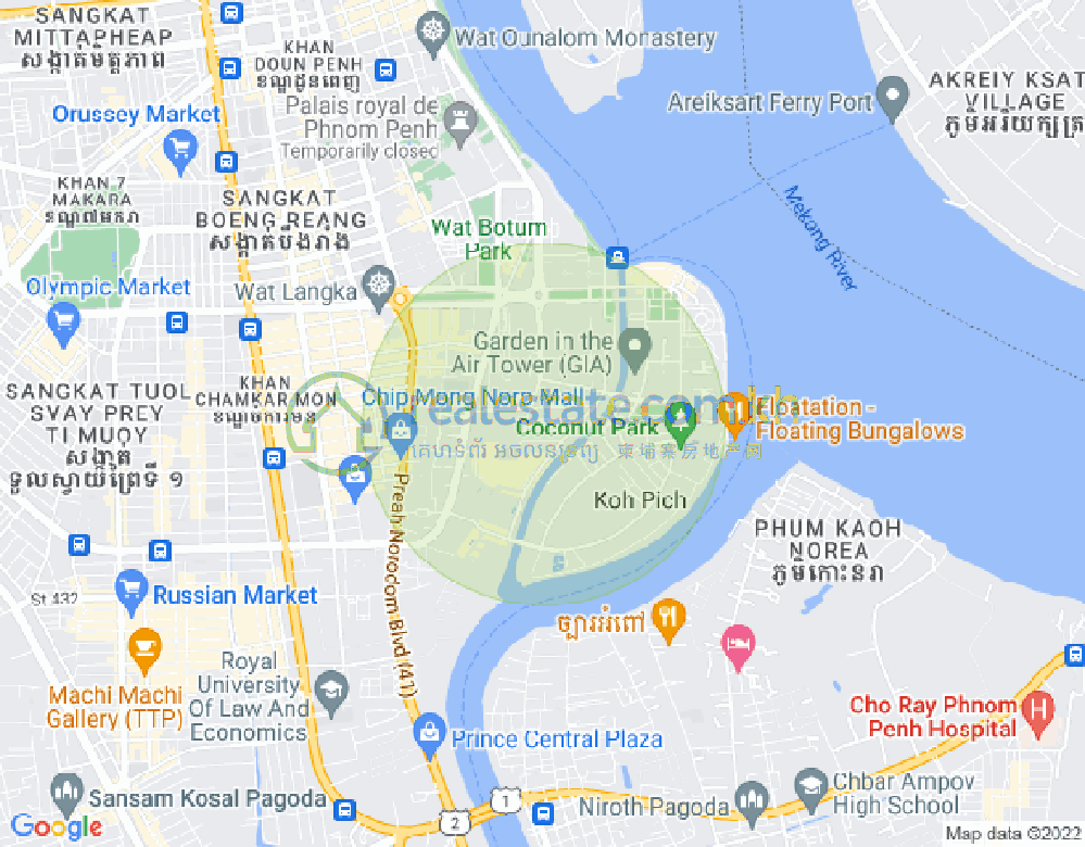 Mapa: Tonle Bassac, Chamkarmon, Phnom Penh