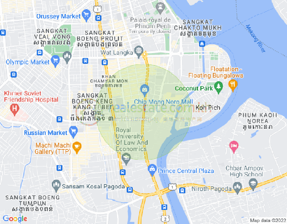 Mapa: Tonle Bassac, Chamkarmon, Phnom Penh