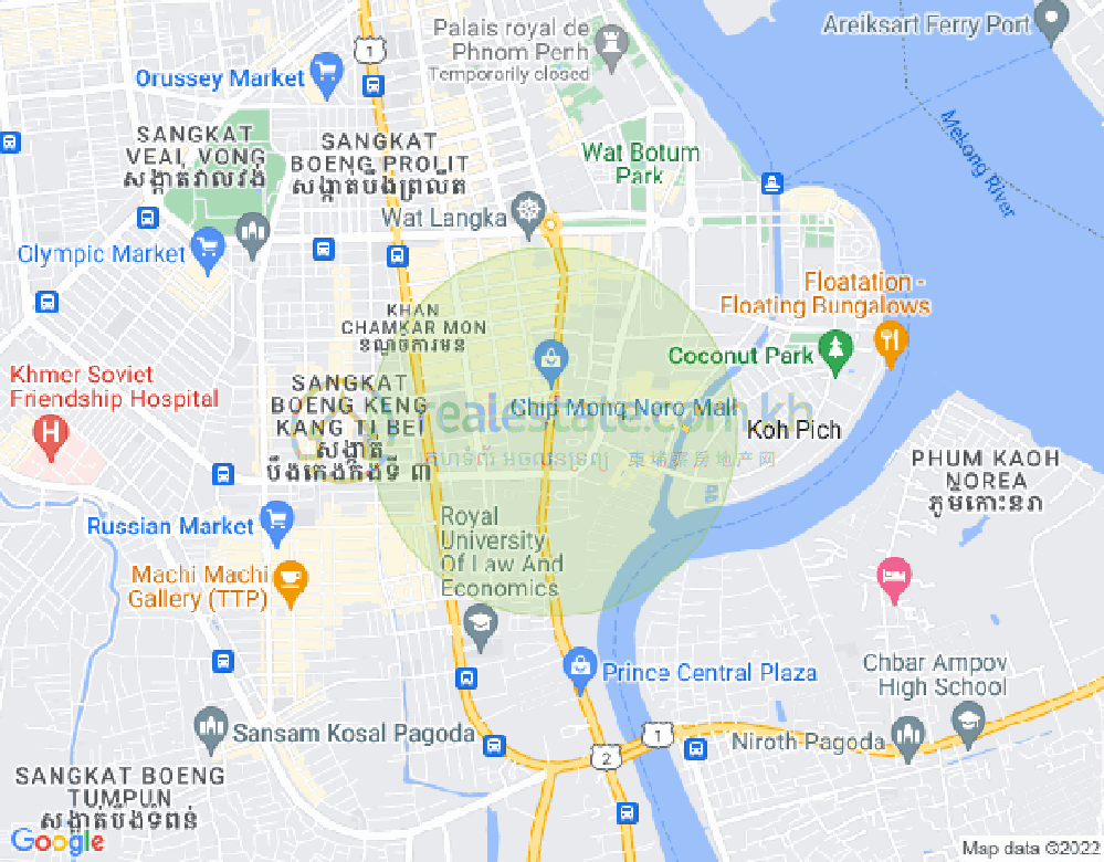 Mapa: Tonle Bassac, Chamkarmon, Phnom Penh