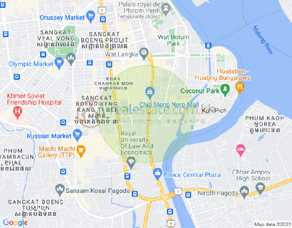 Map of Tonle Bassac, Chamkarmon, Phnom Penh