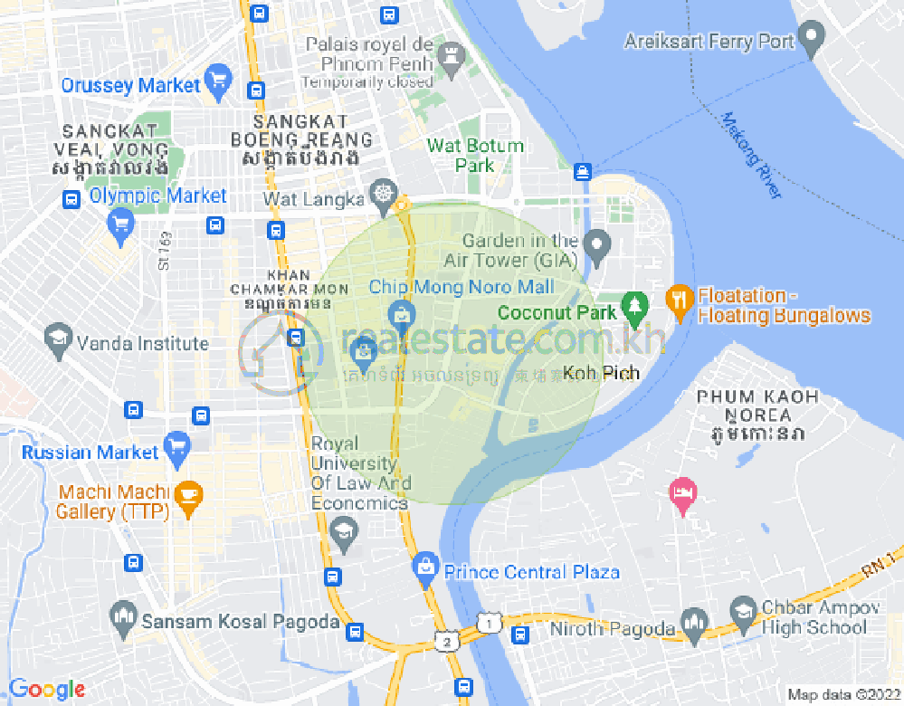 Map of Tonle Bassac, Chamkarmon, Phnom Penh